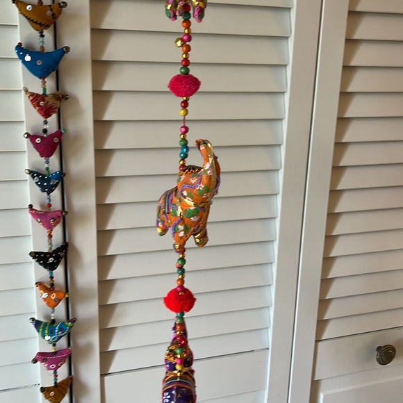 2 Hanging Decorative Cloth/"Jewels" Elephants & Birds Decorative Wall Hangings - Picture 2 of 7